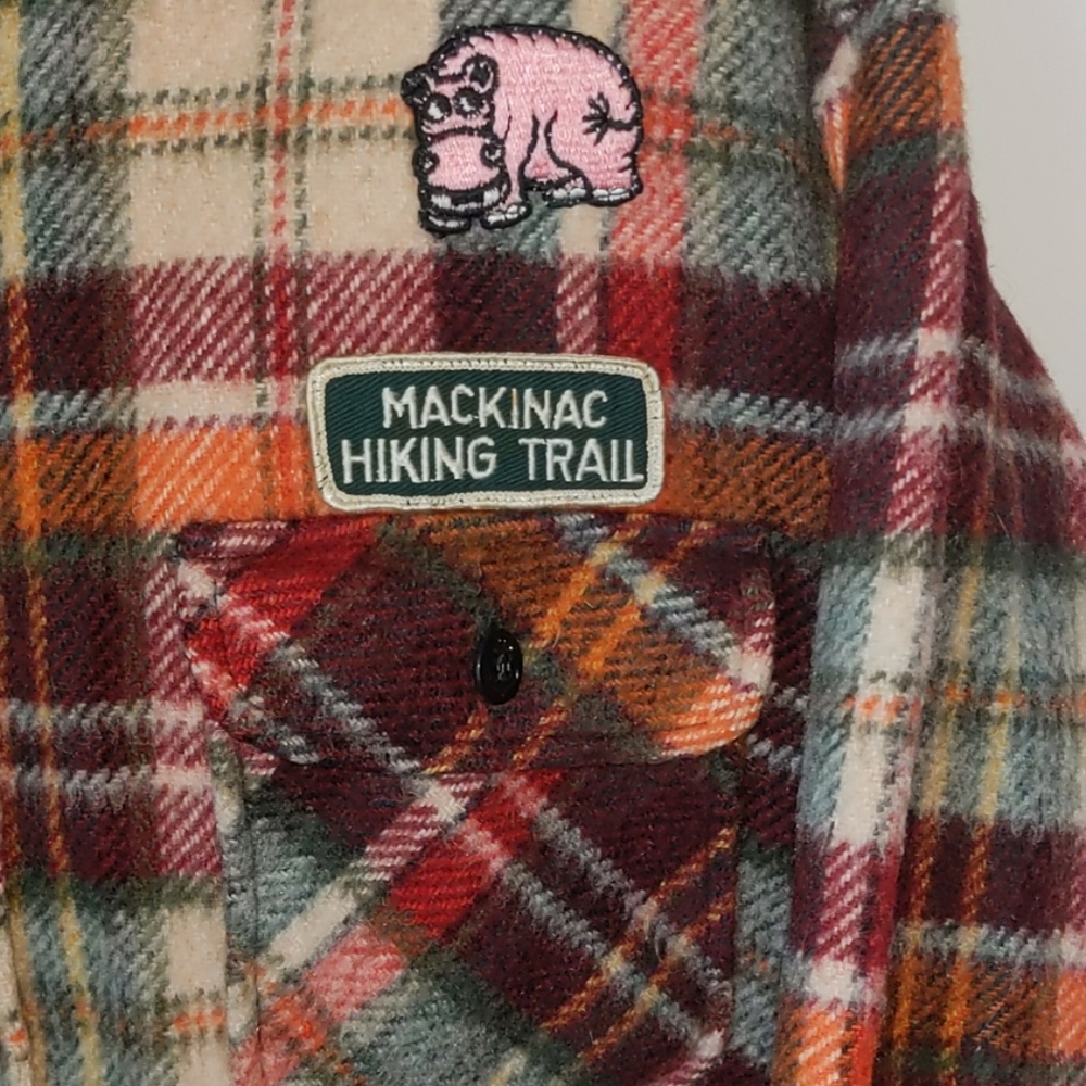 JCPenney Towncraft L Vintage Disney Boyscouts Hiking Etc Patches Hipster Shacket - Picture 2 of 13